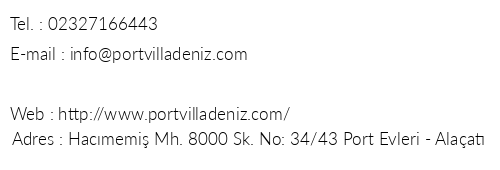 Port Villa Deniz Alaat telefon numaralar, faks, e-mail, posta adresi ve iletiim bilgileri